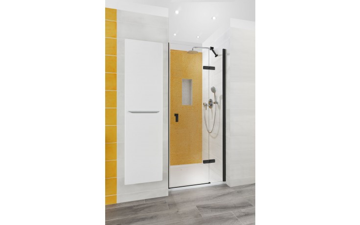 Kúpeľne Ptáček - CONCEPT 400 sprchové dvere 1000x1970mm, krídlové, s pevným  dielom, pravé, matná čierna / číre sklo AP