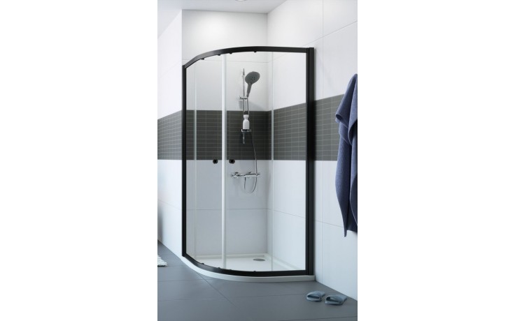Kúpeľne Ptáček - CONCEPT 100 BLACK EDITION sprchovací kút 100x100 cm, R500,  posuvné dvere, čierna/číre sklo