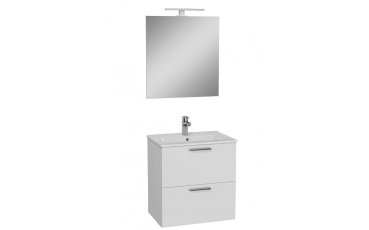 Kúpeľne Ptáček - EASY PLUS nábytková zostava 590x408x596mm, skrinka s 2  zásuvkami, umývadlo, zrkadlo a LED osvetlenie, biela