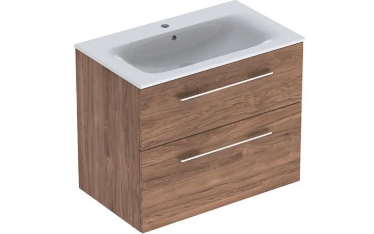 Kúpeľne Ptáček - GEBERIT SELNOVA SQUARE skrinka s umývadlom 800x502x652mm,  s úzkym okrajom, dve zásuvky, orech hickory melamín štruktúra dreva