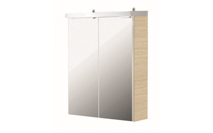 Kúpeľne Ptáček - CONCEPT 50 NEW zrkadlová skrinka 52,4x25x62,8cm, so  zásuvkou a vypínačom, biela/bielený dub