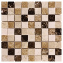 DUNIN TRAVERTINE + EMPERADOR mozaika 30,5x30,5(3,2x3,2)cm, lesk, beige